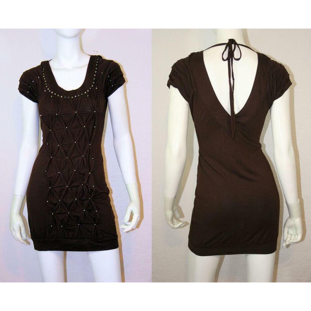 Gold Bead Studded brown Body Con Dress Katia L